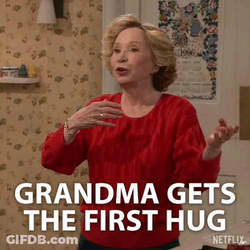 Woman In Red: Grandma Gets First Hug Netflix GIF