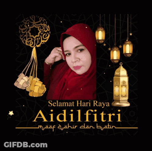 Woman In Red Hijab Selamat Hari Raya Aidilfitri GIF