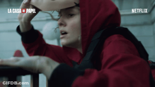Woman In Red Hoodie Wearing Mask La Casa De Papel GIF