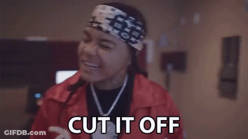 Woman In Red Jacket And Bandana Talking About Cutting It Off GIF