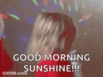 Woman In Red Jacket Dancing With Good Morning Sunshine GIF