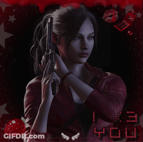 Woman In Red Jacket Holding Gun In Front Of Clock Saying 3:40 GIF
