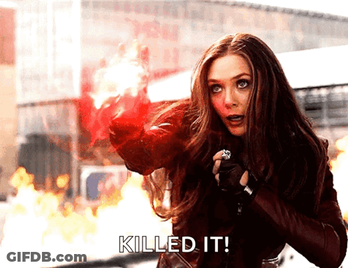 Woman In Red Jacket Holding Red Object Saying Killed It GIF