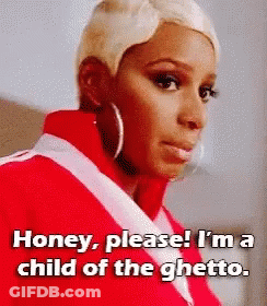 Woman In Red Jacket Saying Honey Please I'm A Child Of The Ghetto GIF