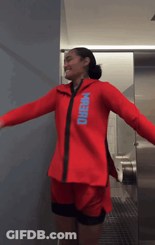 Woman In Red Jacket Saying Hybrid GIF