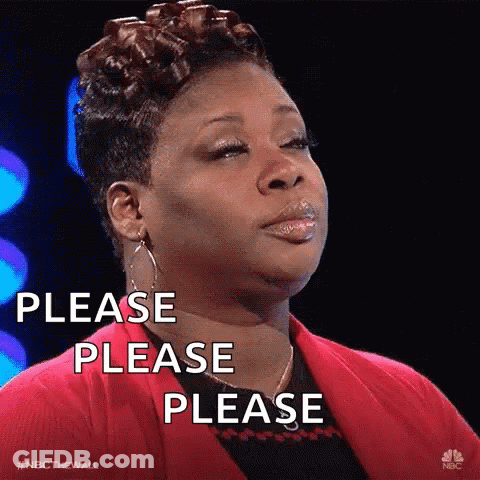 Woman In Red Jacket Saying Please Please Please GIF