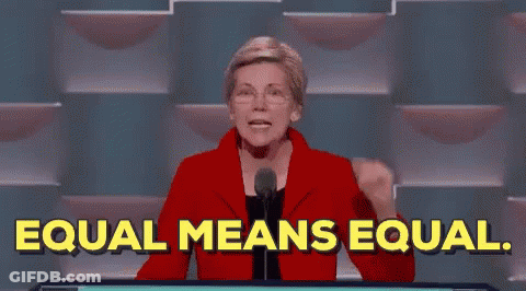 Woman In Red Jacket Says Equal Means Equal GIF