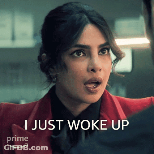 Woman In Red Jacket Says I Just Woke Up In Front Of Man GIF