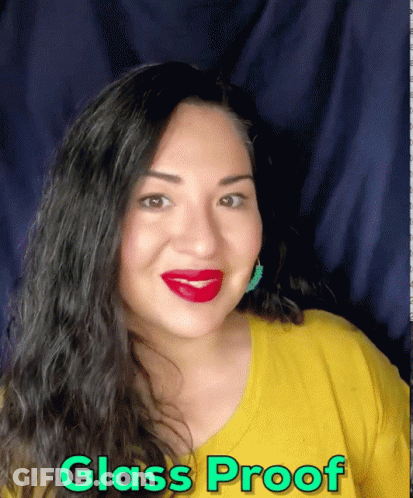 Woman In Red Lipstick Yellow Shirt Saying Glass Proof GIF