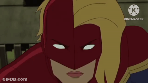 Woman In Red Mask With White Eyes GIF