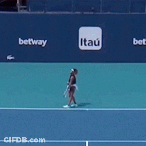 Woman In Red Nike Tank Top On Tennis Court Score 0-3 GIF