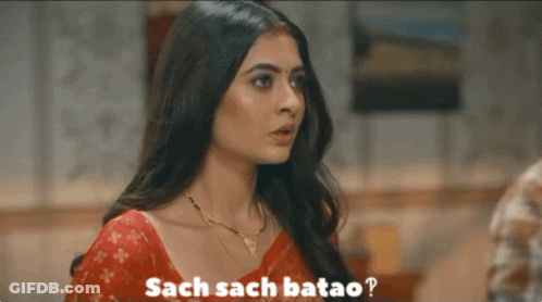 Woman In Red Saree Asking Sach Sach Batao GIF