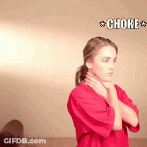 Woman In Red Shirt Choking GIF