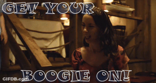 Woman In Red Shirt Get Your Boogie On GIF