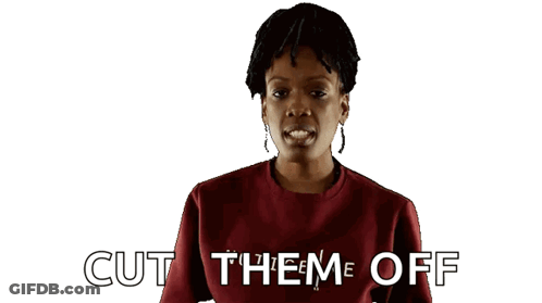 Woman In Red Shirt Holding Scissors Says Cut Them Off GIF