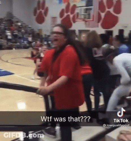 Woman In Red Shirt On Basketball Court GIF