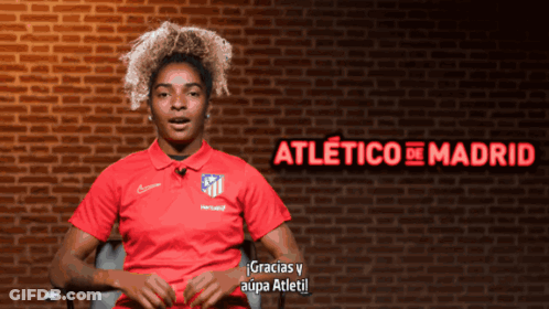 Woman In Red Shirt Saying Atletico De Madrid GIF