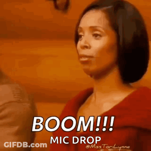 Woman In Red Shirt Saying Boom Mic Drop GIF
