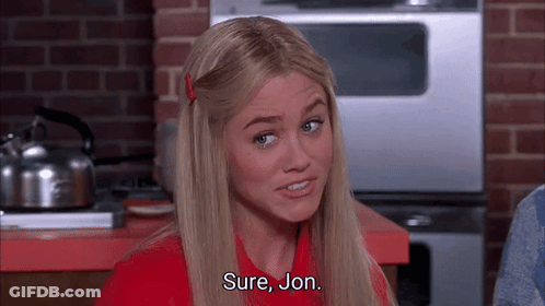 Woman In Red Shirt Saying Sure Jon GIF