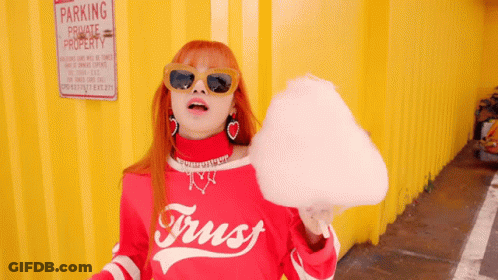 Woman In Red Shirt Saying Trust Holding Cotton Candy GIF