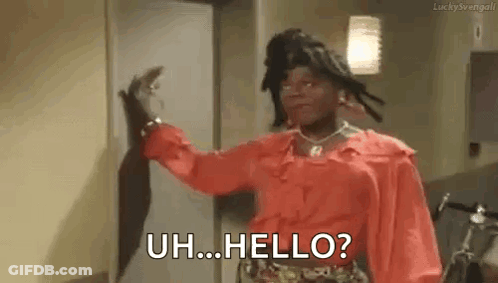 Woman In Red Shirt Saying Uh Hello GIF
