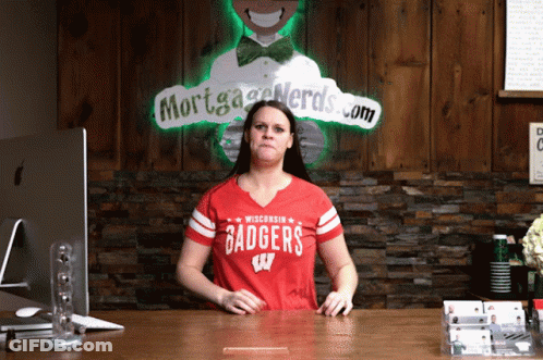 Woman In Red Shirt Saying Wisconsin Badgers GIF