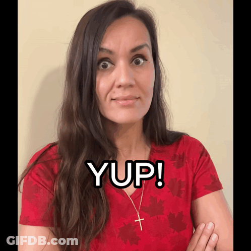 Woman In Red Shirt Saying Yup GIF