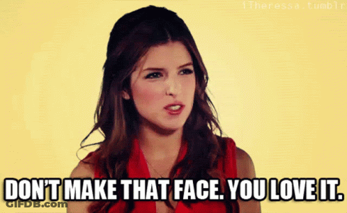 Woman In Red Shirt Says Don't Make That Face You Love It GIF