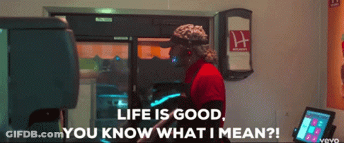 Woman In Red Shirt Says Life Is Good GIF