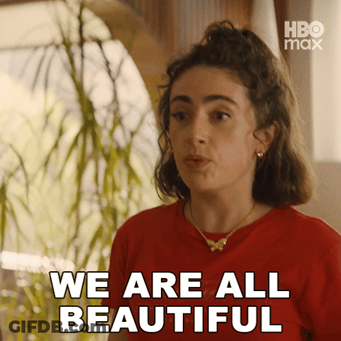 Woman In Red Shirt Says We Are All Beautiful GIF