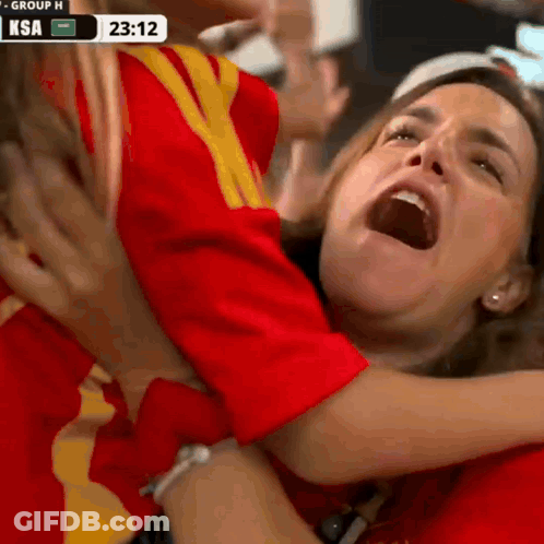 Woman In Red Shirt Screaming Watching Saudi Arabia Soccer GIF