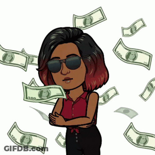 Woman In Red Shirt Surrounded By Money GIF
