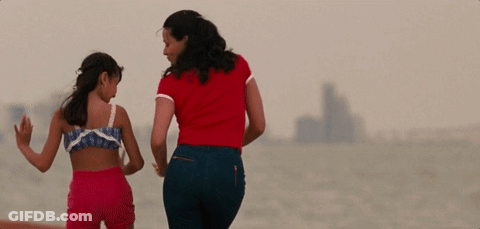 Woman In Red Shirt Walking With Little Girl GIF