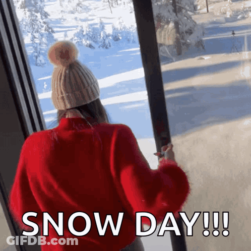 Woman In Red Sweater And Hat Looking Out Window GIF