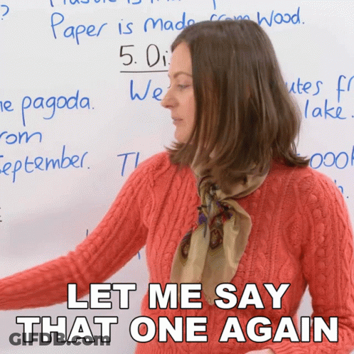 Woman In Red Sweater At Whiteboard With Let Me Say That One Again GIF