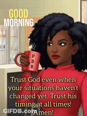 Woman In Red Sweater Holding Coffee Trust God Even When Your Situations Haven GIF