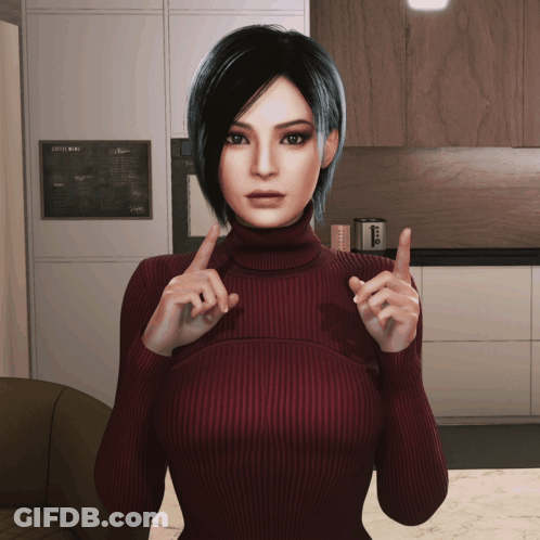 Woman In Red Sweater Pointing To Coffee Menu On Wall GIF