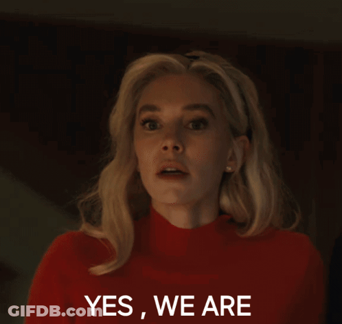 Woman In Red Sweater Saying Yes We Are GIF