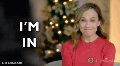 Woman In Red Sweater Smiling Says I'm In Christmas Tree GIF