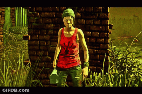 Woman In Red Tank Top Holding Bucket GIF