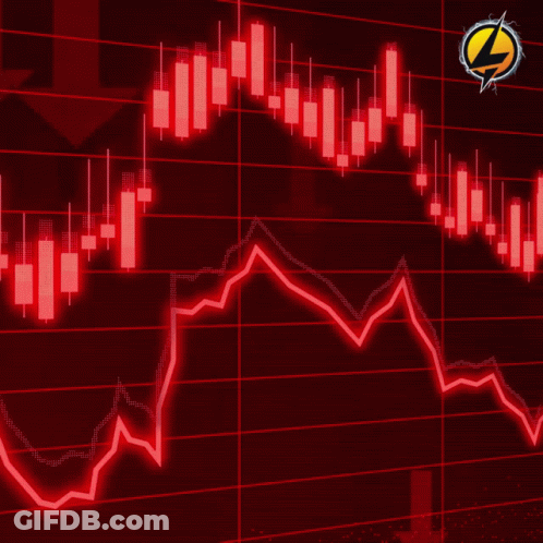 Woman In Red Top Next To Red Graph GIF