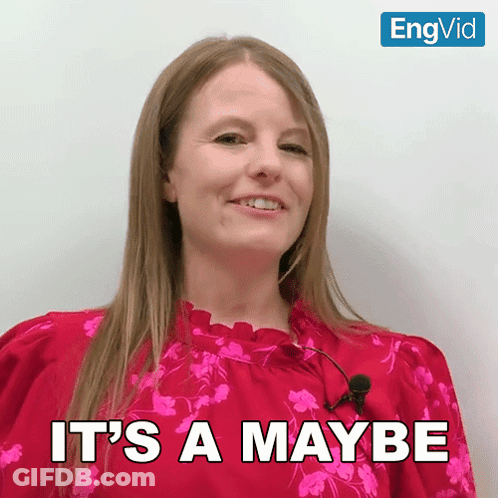 Woman In Red Top Saying It's A Maybe GIF