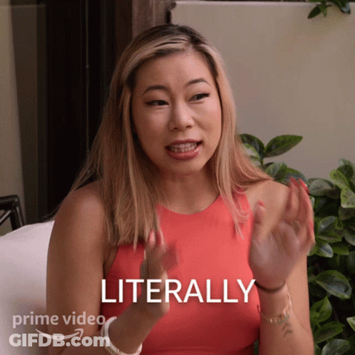 Woman In Red Top Saying Literally With Prime Video Sign GIF