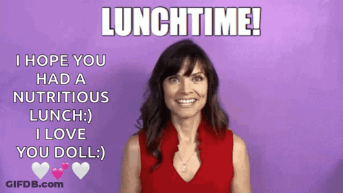 Woman In Red Top Saying Lunchtime GIF