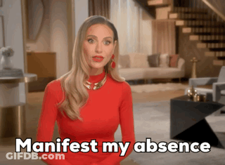 Woman In Red Top Saying Manifest My Absence GIF