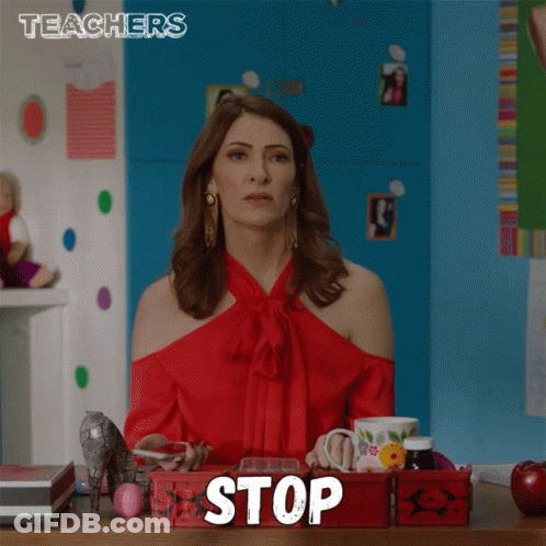 Woman In Red Top With Stop Box GIF