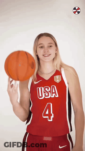 Woman In Red USA 4 Jersey Holding Basketball GIF