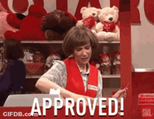 Woman In Red Vest Says Approved GIF