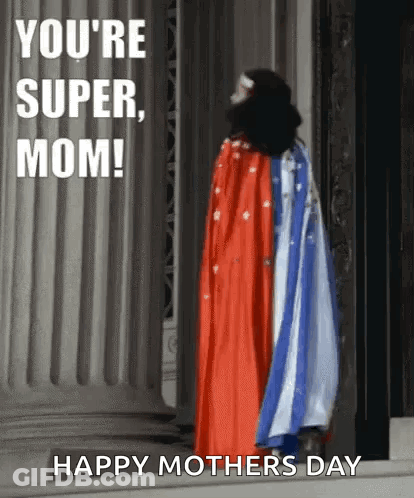 Woman In Red White Blue Cape On Mother's Day GIF