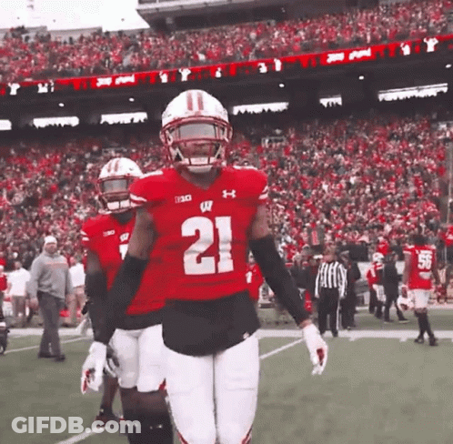 Woman In Red Wisconsin Badgers Shirt GIF